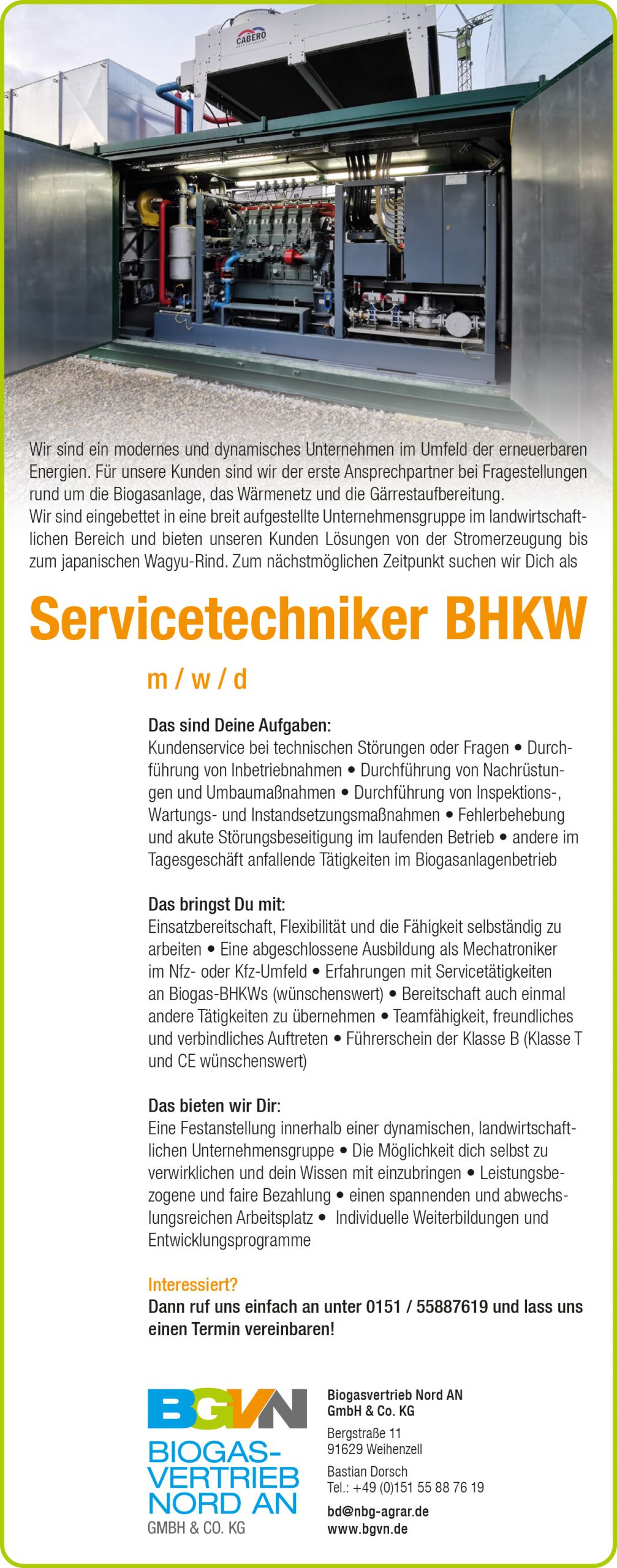 Stellenanzeige BGVN, Servicetechniker m/w/d