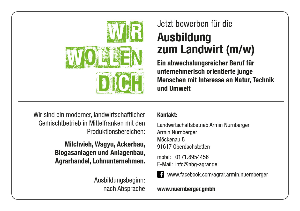 Stellenausschreibung, Ausbildung zum Landwirt bei Armin Nürnberger in Möckenau, Jobs und Karriere